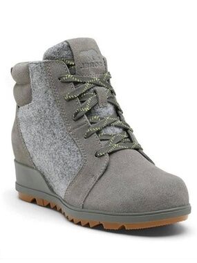 Sorel Evie Lace-Up Ankle Boot Gray Waterproof Suede Leather Wedge Bootie 8